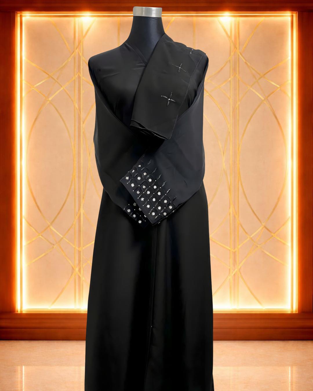 Noir Petal Cuff Abaya